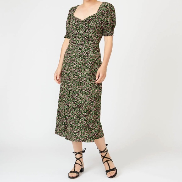 J Crew Smocked Sleeve Floral Print Midi Dress Sz 8 Cottagecore Romantic - Picture 2 of 9